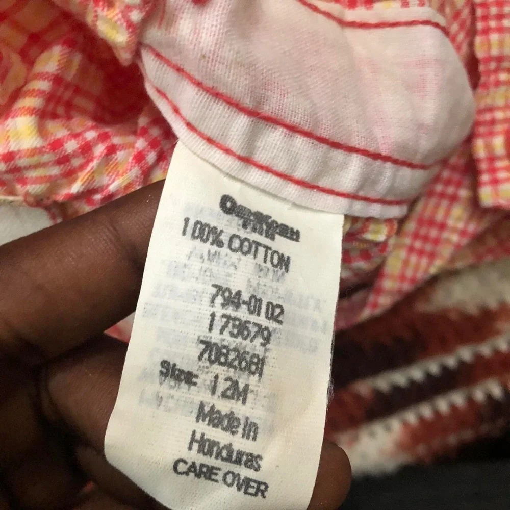 VTG RARE OshKosh B'gosh Pink Gingham Ruffle Strawberry Baby Overalls 12M HTF USA